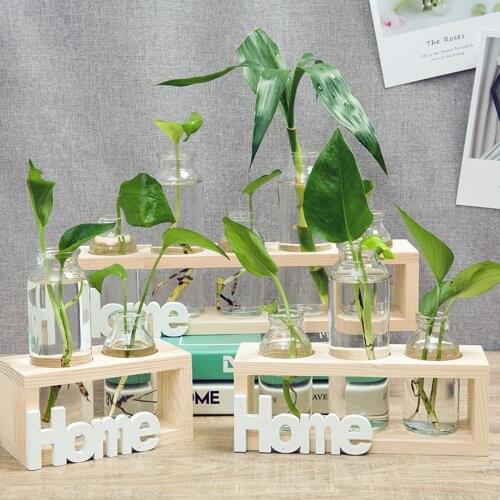 Terrarium Creative Hydroponic Plant Transparent Vase Wooden Frame vase decoratio Glass Tabletop Plant Bonsai Decor flower vase