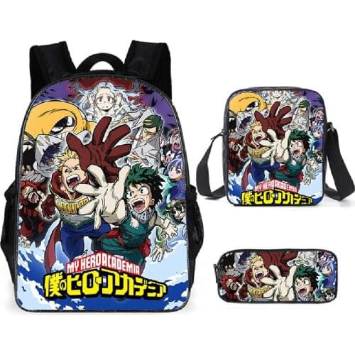 MHA Backpacks Cosplay My Hero Academia Anime Crossbody Bag Pencil Case Three piece 3D Print Schoolbag Travelbag For Teenagers