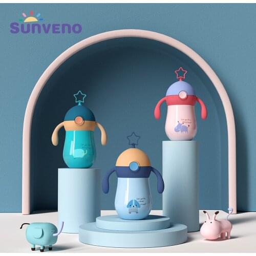 Sunveno 260ml Cartoon Baby Thermos Cup children cup Soft Spout Straw Sippy Cup Gravity Ball Water Cup Water Bottle