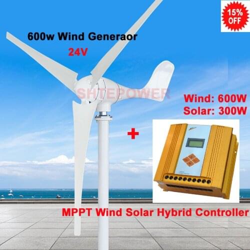 Wind&Solar hybrid mppt 200-600w controller+600w 3 blades 5 blades 600w Wind turbine generator windmill 3 phase ac 24v