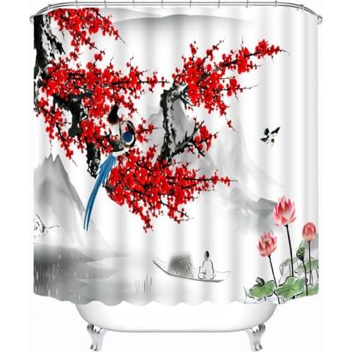 3D Tranquil Landscape Plum Blossom Pattern Shower Curtains Bathroom Curtain Waterproof Thickened Bath Curtain