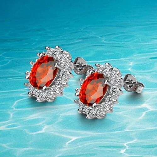 Fashion Jewelry Shining Crystal Round Circle Stud Earrings For Women Girl Blue Red Princess Crown Earrings Party Wedding Gift