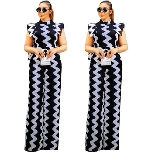 Ladies Printed Long Wide Leg Pants High Waist Ladies Casual Pants Black and White Striped Jumpsuit Sexy Jumpsuit