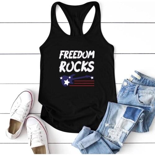 Freedom Rocks Guitar Printing Tanks Tops Women Summer Tank Top Sleeveless Graphic Ladies Plus Size Casual Femme Ropa De Mujer
