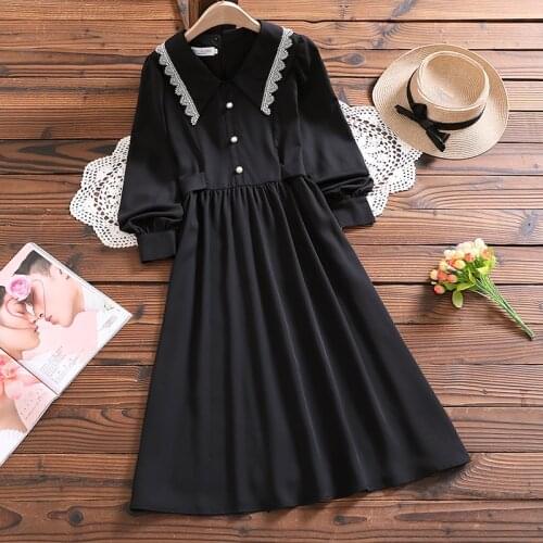 Mori girl cute sweet solid dress Japan style autumn fashion new arrival long sleeve women vintage vestidos