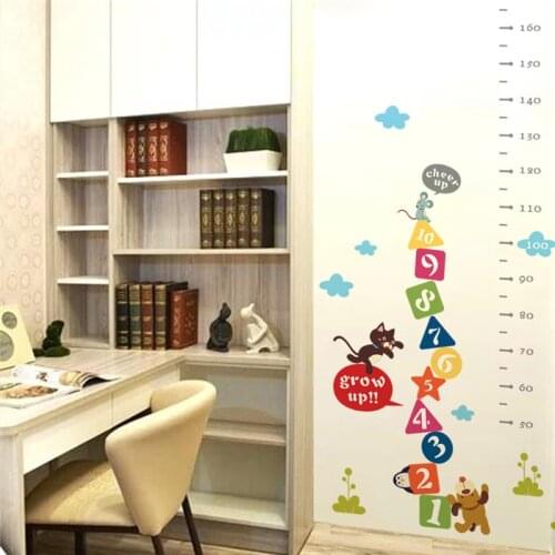 Animal & Numbers Growth Chart Wall Sticker Kids Room Playroom Decorations Children Height Measure Mural Art Diy Home Decals