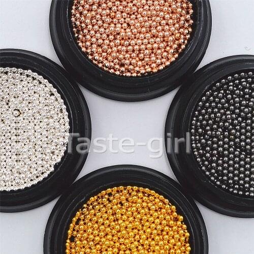 2Box Steel Beads Nail Studs Gold Silver Rose-Gold balck Metal 1.5mm Size 3D Nails Art Round Decorations DIY Manicure supplies