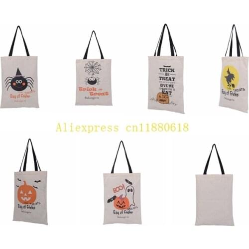 20pcs Free Shipping Halloween Sacks Canvas Bags with handle Cotton Drawstring Children Candy Gifts Bag Party Pumpkin Bag 6 style