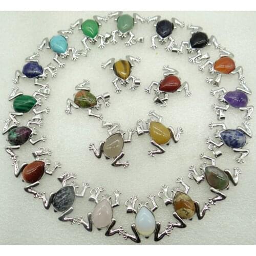 2021 Natural Stone Quartz Crystal tiger eye Unakite pendant& frog Animal charm pendant for diy Jewelry making Necklace10PC