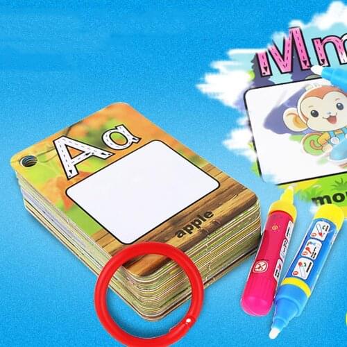 26 Pcs Letter Learning Cards Cartoon Painting Board Pens Kids Educational Toy Gift Early Language Learning Card Toy For Children