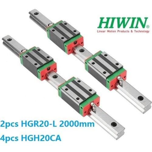 2pcs 100% Original New Hiwin HGR20 -L 2000mm linear guide/rail + 4pcs HGH20CA linear narrow blocks for CNC router