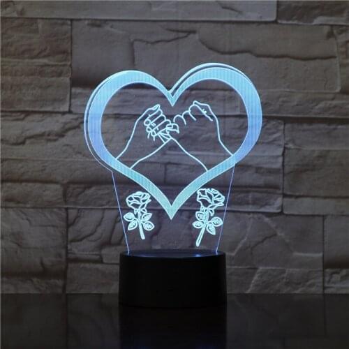 Love Heart Two hands 3d Night Light 7 Color Touch Remote Control Led Visual Lamp Gift Decoration Usb Led 3d Light Fixtures 1716