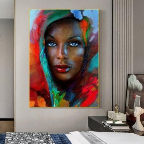 Blue Eyes Abstract African Woman Art Canvas Paintings on the Wall Art Posters And Prints Black Woman Art Pictures Home Decor