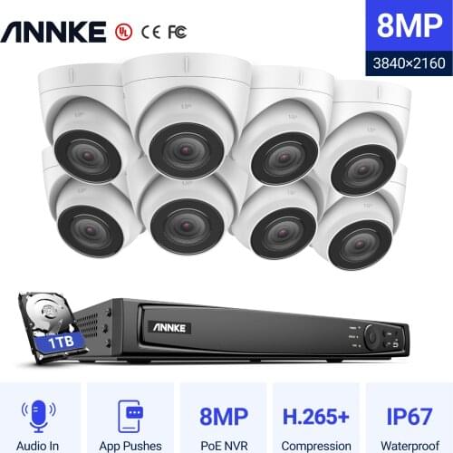 ANNKE 16CH 4K Ultra HD POE Network Video Security System 8MP H.265+ NVR With 8pcs 8MP Weatherproof IP Camera CCTV Security Kit