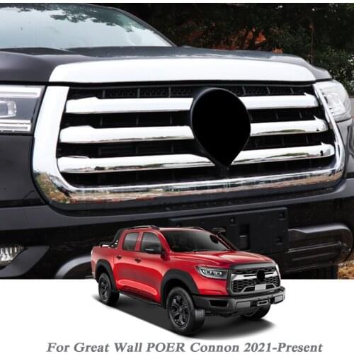 Car Chrome Styling Front Middle Grid Frame Cover Sequins For Great Wall POER Connon 2021 2022 Protector External Auto Accessory