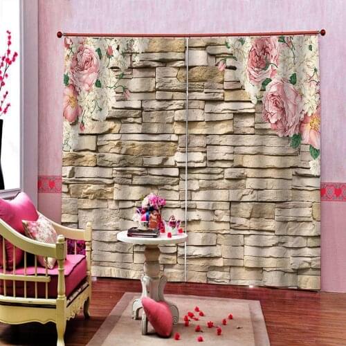 Beige Brick Wall Peony flower 3D Curtain For Living room Bedroom Blackout Window Drapes Decor Sets Customizable any size
