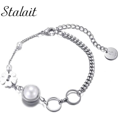 Transfer Bead Pearl Bracelets For Women Number 5 White Plum Blossom Cuban Link Bracelet Designer Bling Charms For Bracelets