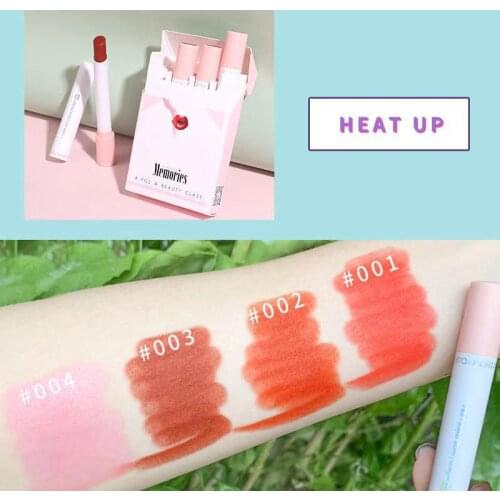 4PCcs/set Cigarette Lipstick Soft Cream Velvet Matte Long Lasing Waterproof Smoke Tube Nude Red Lips Lipstick Makeup Set T0668