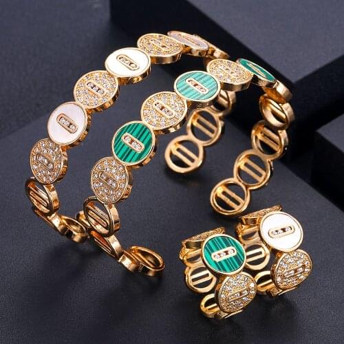 Janekelly luxury Unique African Bangle Ring Set Jewelry Sets For Women Wedding Cubic Zircon Crystal CZ Dubai Bridal Jewelry Set