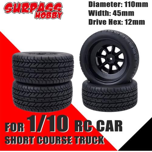 SURPASS HOBBY 4PCS 110MM Tyre Wheels Short Course Truck Tyre Wheel Rim 12mm Hub Hex For 1/10 RC Car Traxxas Slash HPI Redcat