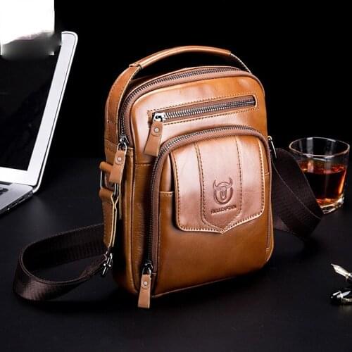 Leather shoulder bag mens head layer cowhide casual retro small hijab compartment large capacity medium and small bag