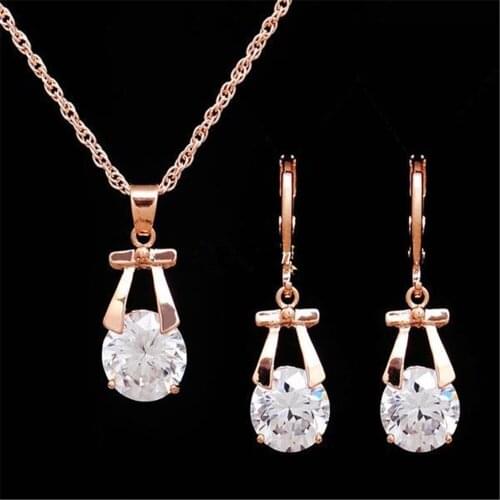 KUNIU Boho Bowknot Necklace & Drop Earrings Jewelry Set Crystal Pengant for Women Girl Gift Party Wedding Jewellery