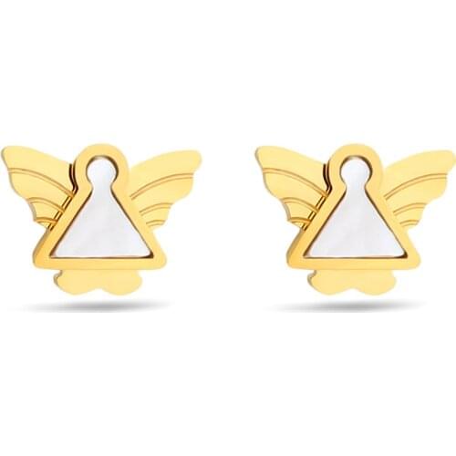 2021 Hot Sale Fashion angel earrings with shells Crystal from Swarovskis Simple Hypoallergenic titanium steel jewelry Fit Girls