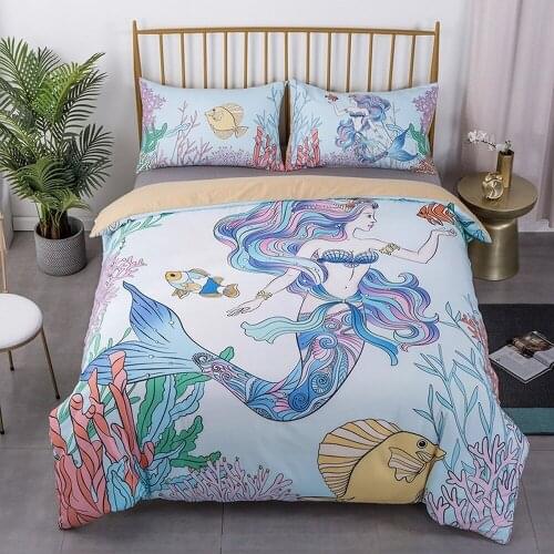 Cute Mermaid Bedding Set Comforter Set 3D Pattern Printings Kids Girls Toddler Quilt Set Soft Duvet Cover with Pillowcases