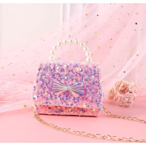 Korean Style Girls Mini Handbags Tote Cute Kids Princess Pearl Crossbody Bag Kawaii Coin Pouch Baby Girl Party Hand Bags Gift
