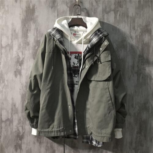 Camouflage hooded jacket mens fake two windbreaker original residence mens jacket autumn winter 2020 tooling coat