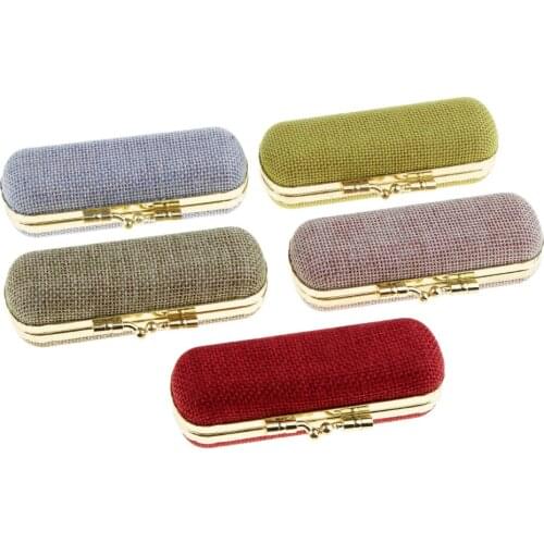 Soft Linen Cover Lipstick Case Holder With Mirror,Solid Random Color Makeup Jewelry Holder Box Lip Balm Carry Case Travel