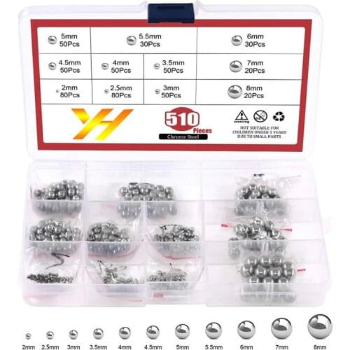 510 Pcs Metric Precision Chrome Steel Bearing Ball Assortment Kit
