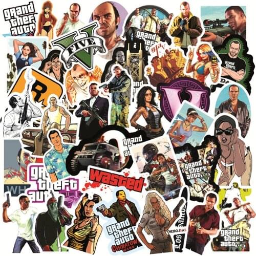 10/30/50PCS Game GTA Stickers Graffiti Travel Luggage Guitar Fridge Laptop Waterproof Cool Stickers Decals for Kid Toys