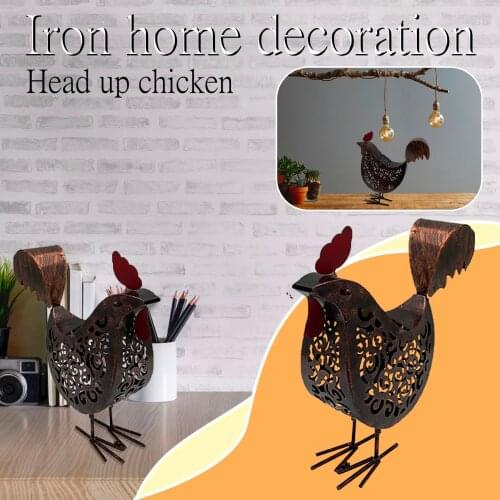 40# Head Up Chicken Night Lights Iron Led Solar Garden Decoration Outdoor Vintage Wrought Iron Garden Decoration Art Ornaments