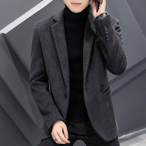 New 2021 Mens Autumn Wool Suit Casual Slim Jackets Black Grey Blazer Formal Winter Business 50% Wool-Blend Coat Prom Tops M-4XL