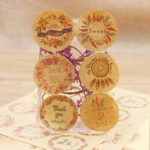 Feiluan store new 3.5cm 200pcs DIY brown sweet sticker labels flower pattern thank you label tag for bakery wedding candy favors
