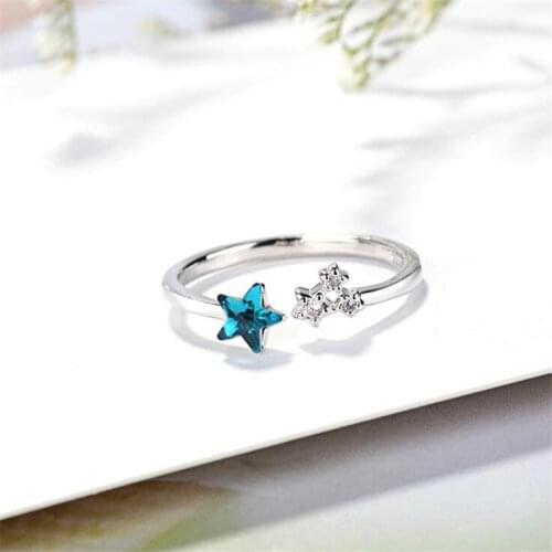 New Exquisite Beautiful Fresh Blue Star 925 Stelring Silver Jewelry Personality Sweet Simple Crystal Opening Rings SR519