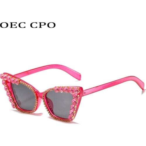 OEC CPO Fashion Diamond Cat Eye Sunglasses Women Crystal Sexy Rhinestone Sun Glasses Ladies Brand Designer Eyewear UV400 O1140
