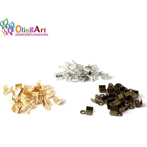 OlingArt 60pcs/lot Silver plated Metal Cord End Crimps Bead Caps Crimp Fastener Clasps DIY Jewelry making Necklace Accessories