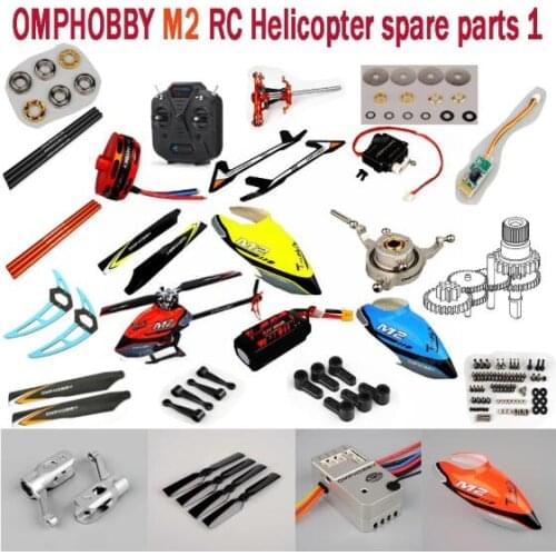 OMPHOBBY M2 RC Helicopter spare parts blade motor receiver Hood servo arm gear rod wing Rotor head Swash plate tail pipe parts 1