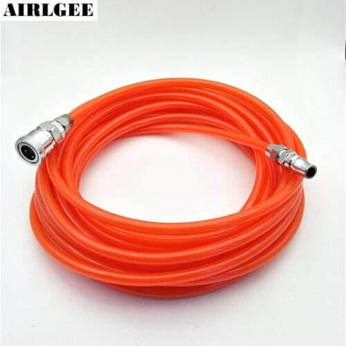 9M 29.5Ft Long 8mm x 5mm Orange PU Air Pneumatic Hose Tube Piping with Quick Fitttng For