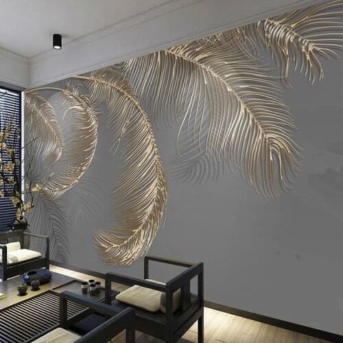 Custom 3D Mural Wallpaper Modern Feather Luxury Golden Relief Lines Living Room Sofa TV Background Wall Art Home Decor Painting