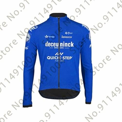 Quick Step 2021 Pro Team Windproof Blue Men‘s Winter Cycling Jersey Long Sleeve Rode Bike Mtb Maillot Ropa Ciclismo