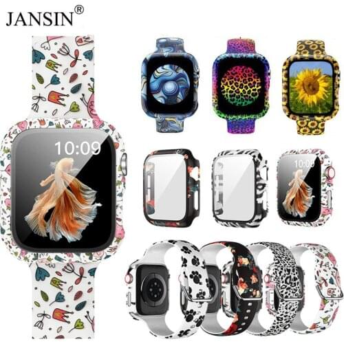 Pattern Printed Strap+Protective Case For Apple Watch 42mm 38mm SE 4 3 2 1 Silicon Wristband Bracelet For iWatch 6 5 44mm 40mm