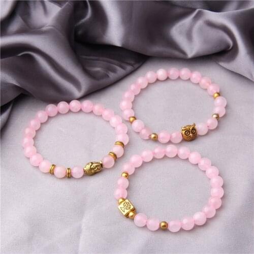 Pink Rose Crystal Bracelet alloy metal Charm Beads Bracelets Pink Quartz Bracelets Bracelet for Women girls gift wholesale