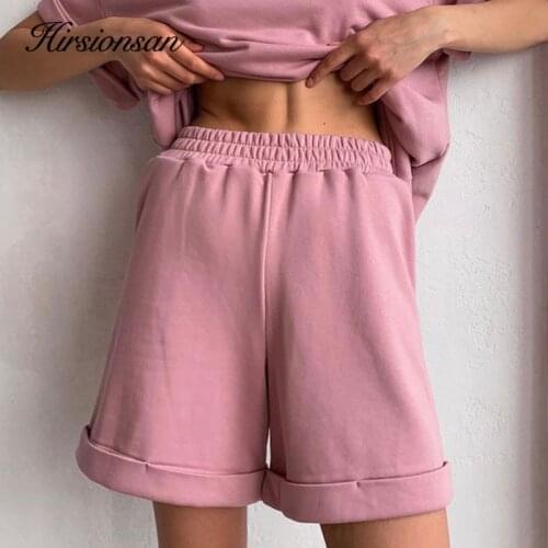 Hirsionsan 100% Cotton High Waist Shorts Women 2021 Summer Casual Elegant Soft Pants Elastic Loose Shorts with Pockets for Lady