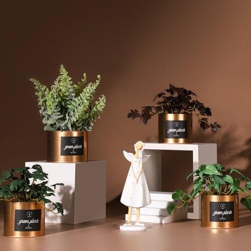 Nordic simulation creative gold small potted home living room decoration green plant artificial flower Desktop ornaments