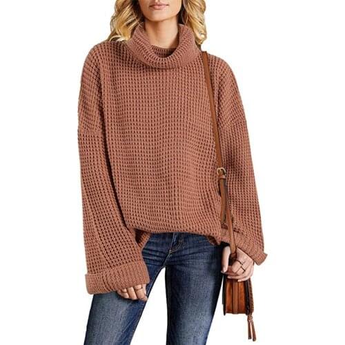 Autumn Winter Casual Flare Sleeve Knitted Sweater Women Turtleneck Streetwear Womens Jumper Solid High Collar Pullover Sweater