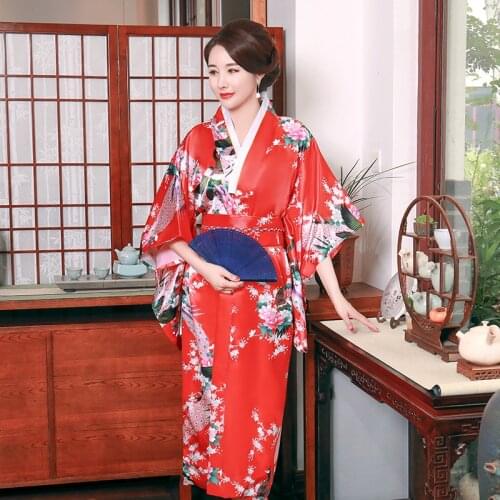 Traditional Japanese Kimono for Women Yukata Dresses Satin Kimono Japanese Robe Kimono Loose Pajamas Wedding Party Clothing