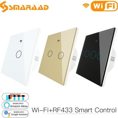 WiFi Smart Wall Light Switch Glass Panel RF433&Wi-Fi Smart Life Tuya APP Remote Control Works With Alexa Google Home 1/2/3 Gang